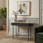 Dark Oval Solid Wood Console Table | Marble Top