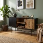 Black Solid Mango Wood TV Cabinet | Metal Legs