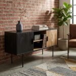 Black Solid Mango Wood TV Cabinet | Metal Legs - Image 2