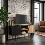 Black Solid Mango Wood TV Cabinet | Metal Legs - Image 4