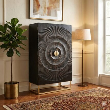 Aveiro Wooden Cabinet with Metal Legs (Solid Wood)