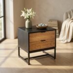 Black Wooden Nightstand | Metal Legs