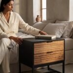 Black Wooden Nightstand | Metal Legs - Image 2