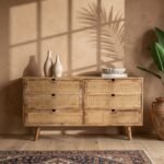 Faiyum Six Drawers Rattan Sideboard (Solid Wood & cane )