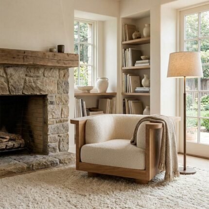 Fayed Single Seater Bouclé Chairs (Solid Wood)