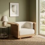 Fayed Single Seater Bouclé Chairs (Solid Wood) - Image 2