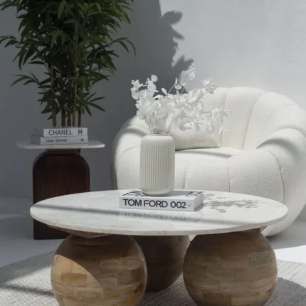 Round Marble Coffee Table with Three Round Legs