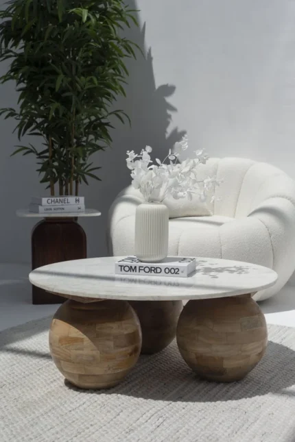 Round Marble Coffee Table with Three Round Legs