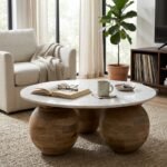 Round Marble Coffee Table with Three Round Legs - Image 2