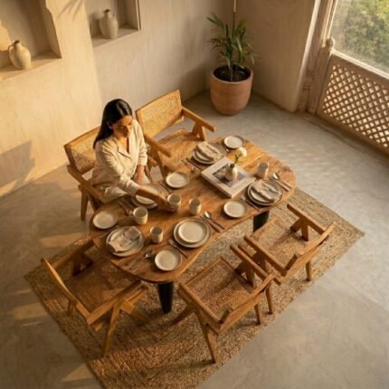 Philadelphia Wooden Dining Table (Solid wood>Mild steel)