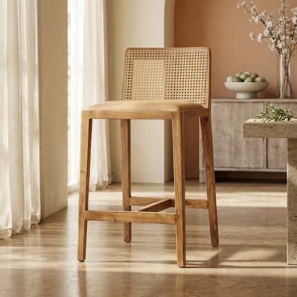 Austin Cane Bar Chair Solid Wood with cane