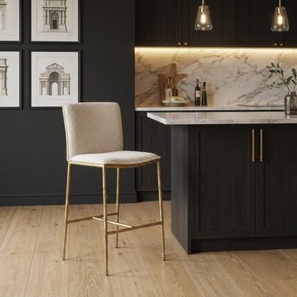 Spring Boucle Bar Stool with Metal legs