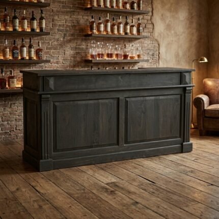 Milwaukee 2 Drawer Bar Counter (Black Solid Wood )