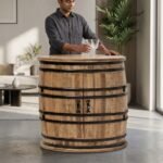 Savannah Barrel Cocktail Cabinet solid wood with metal