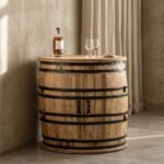 Savannah Barrel Cocktail Cabinet solid wood with metal - Image 2