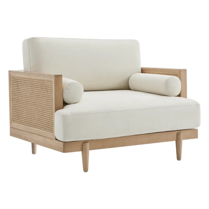 PRITI Natural Cane Upholstered Armchair