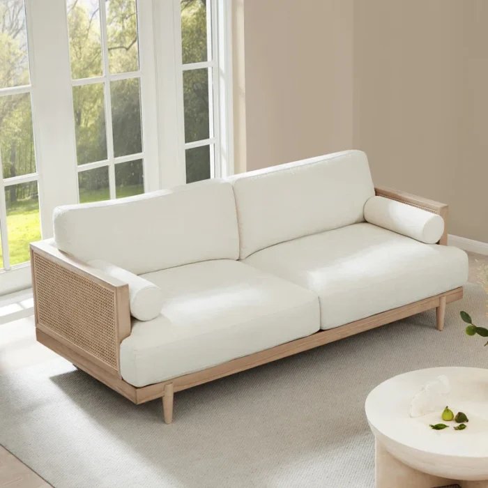 PRITI Natural Cane Upholstered Sofa