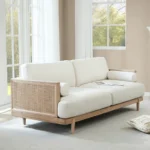 PRITI Natural Cane Upholstered Sofa