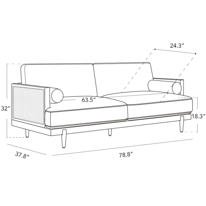 PRITI Natural Cane Upholstered Sofa