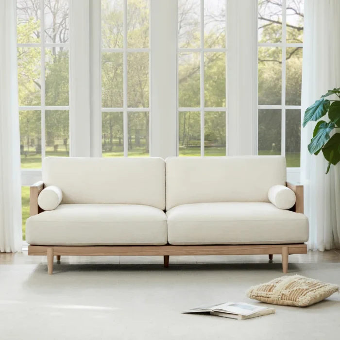 PRITI Natural Cane Upholstered Sofa