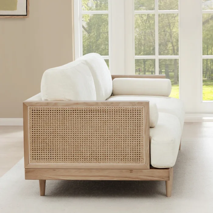 PRITI Natural Cane Upholstered Sofa