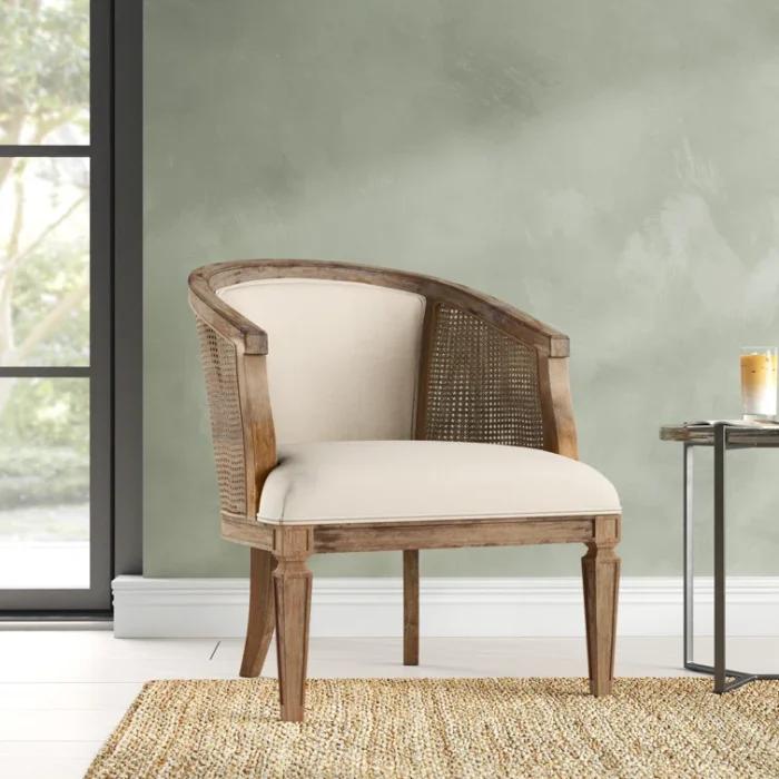 PRITI Wood and Upholstered Cane Accent Chair