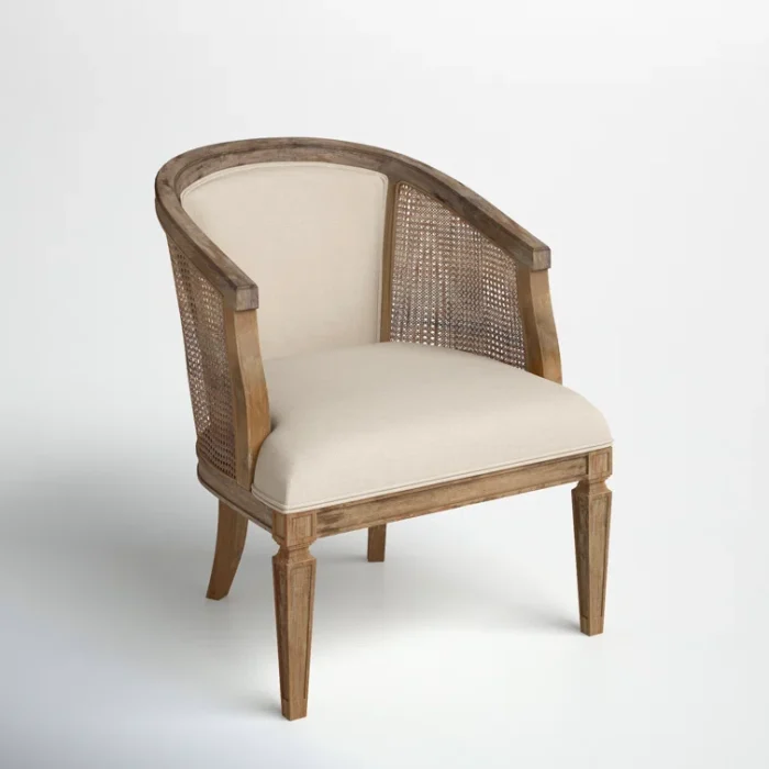 PRITI Wood and Upholstered Cane Accent Chair