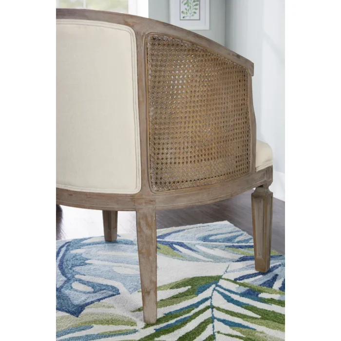 PRITI Wood and Upholstered Cane Accent Chair