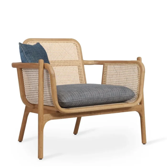 PRITI Lounge Chair with Charcoal Grey Fabric and Rattan