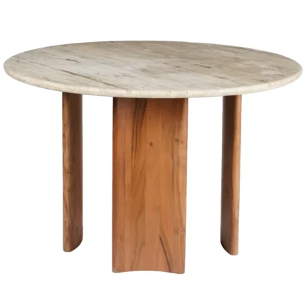 PRITI Round Stone Top Solid Wood Base Dining Table