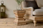 PRITI Carved Wood Side Table - Natural