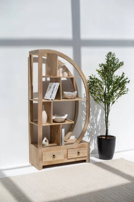 PRITI Half Moon Wooden Bookcase/Shelves