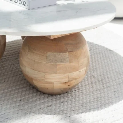 PRITI Round Marble Top Coffee Table with Three Round Legs