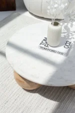 PRITI Round Marble Top Coffee Table with Three Round Legs