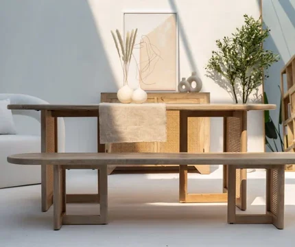 PRITI Dining Table with Rattan Legs