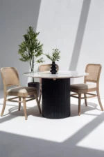 PRITI Marble Dining Table with Black Wooden Base