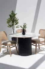 PRITI Marble Dining Table with Black Wooden Base