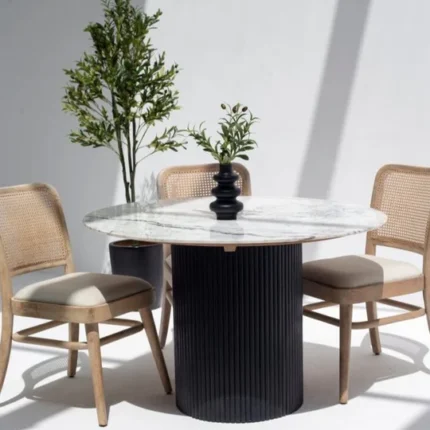 PRITI Marble Dining Table with Black Wooden Base