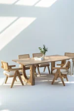 PRITI Wood Rectangular Dining Table with Hollow Legs