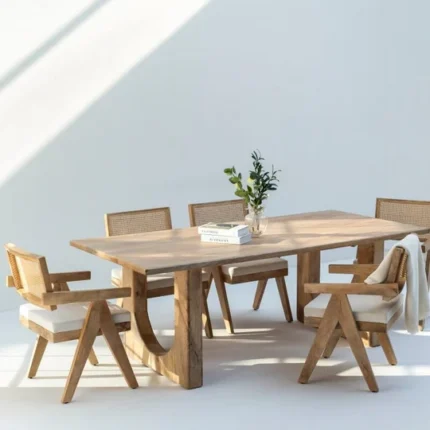 PRITI Wood Rectangular Dining Table with Hollow Legs