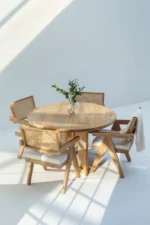 PRITI Wooden Round Dining Table with Rattan Cross Legs