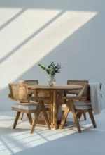 PRITI Wooden Round Dining Table with Rattan Cross Legs