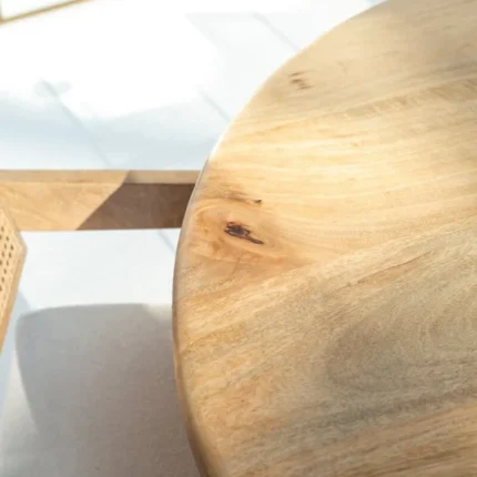 PRITI Wooden Round Dining Table with Rattan Cross Legs