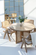 PRITI Wooden Round Dining Table with Rattan Cross Legs