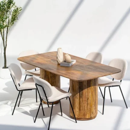 PRITI Round Legs Long Wood Dining Table