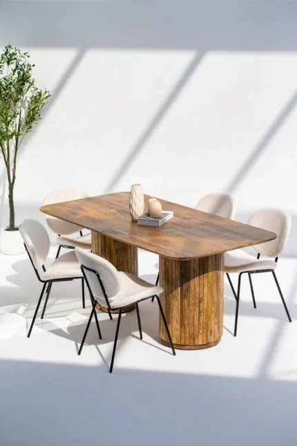 PRITI Round Legs Long Wood Dining Table