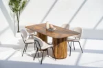 PRITI Round Legs Long Wood Dining Table