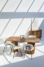 PRITI Round Legs Long Wood Dining Table