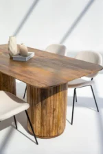 PRITI Round Legs Long Wood Dining Table