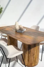 PRITI Round Legs Long Wood Dining Table